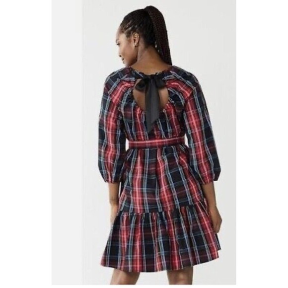 Draper James RSVP Red Black Bow Back Dress Plaid Size 1X Preppy Southern a3 - Picture 2 of 8